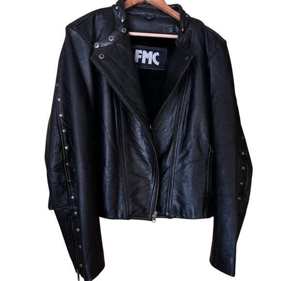 FMC Black Leather Motorcycle Jacket XXL Studded Thinsulate - Picture 1 of 10